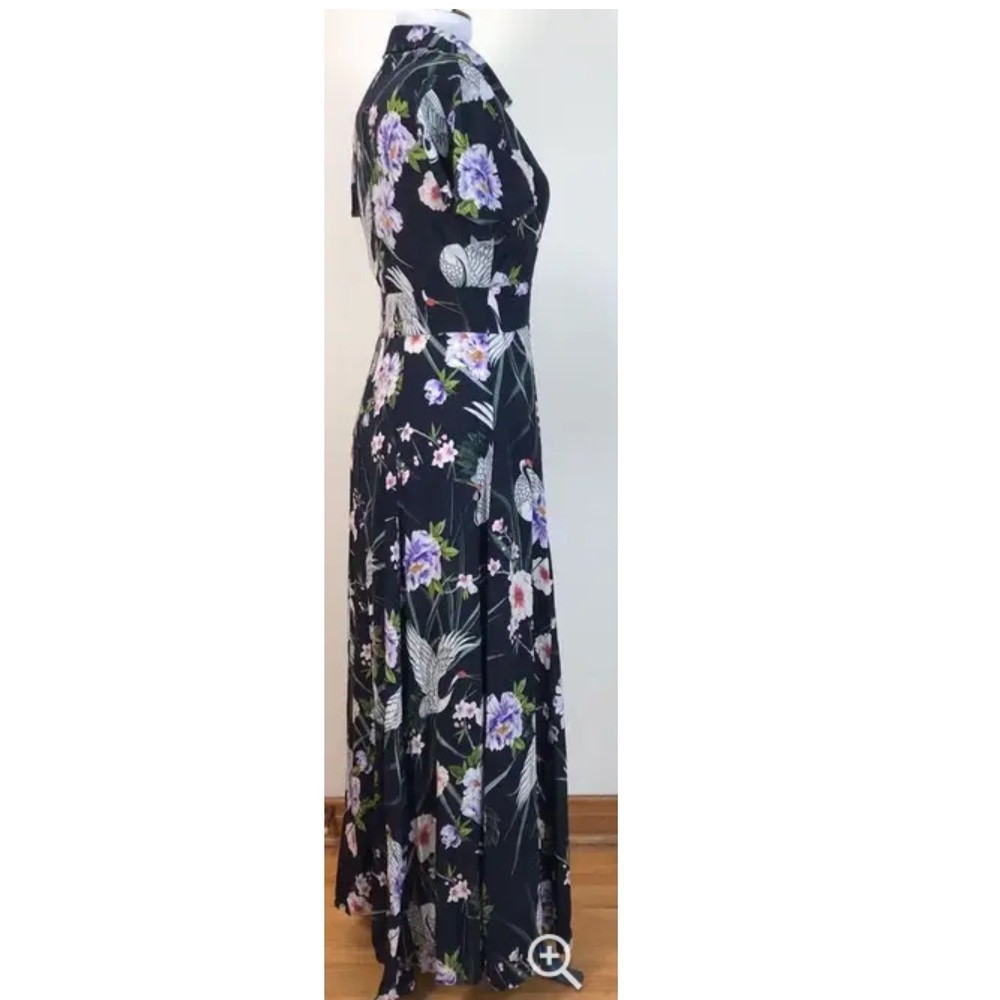 ZARA Navy Crane Print Button-down Maxi Dress Sz S New Floral Print - Picture 6 of 6
